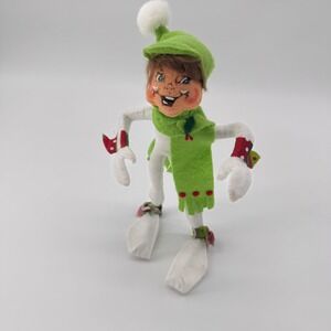 Annalee Christmas Jolly Lolli Elf White Doll Shelf Sitter Green Decor 2015